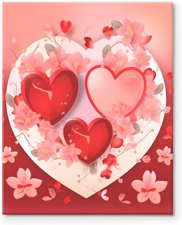 Red Romantic Heart and Floral Vintage Pictures