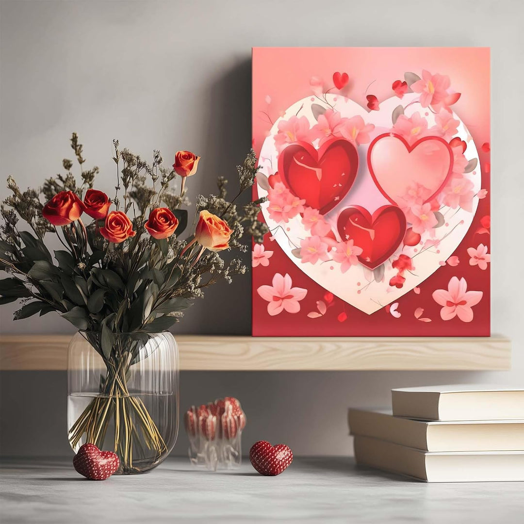 Red Romantic Heart and Floral Vintage Pictures