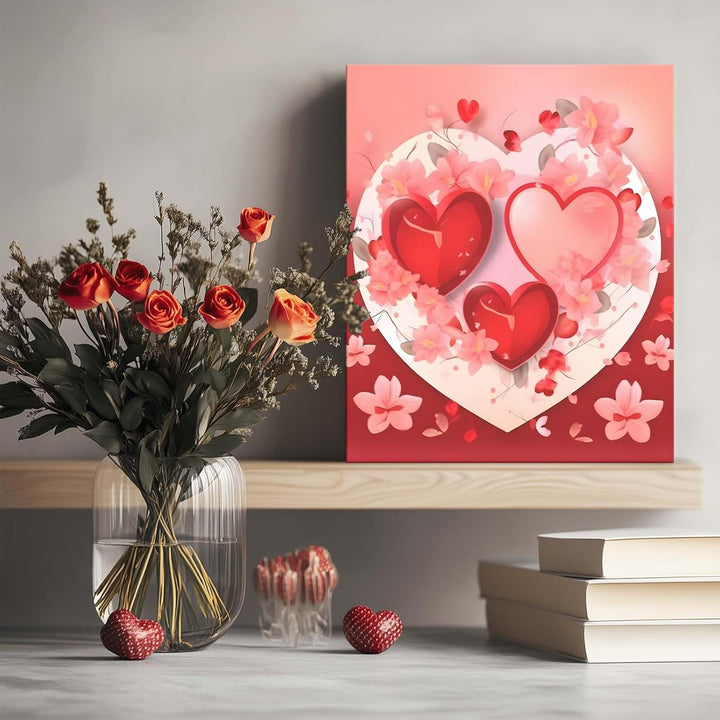 Red Romantic Heart and Floral Vintage Pictures
