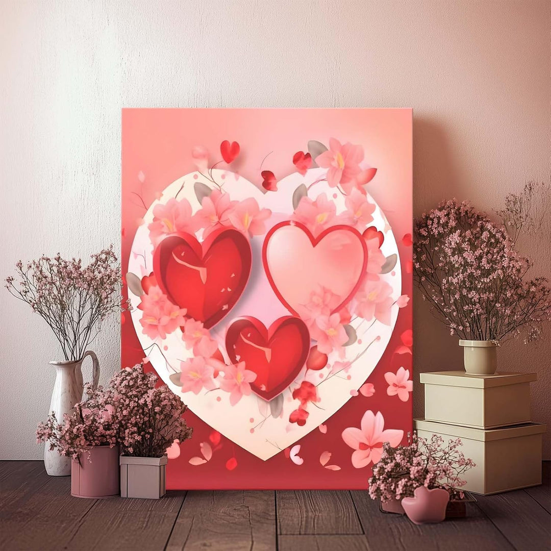Red Romantic Heart and Floral Vintage Pictures