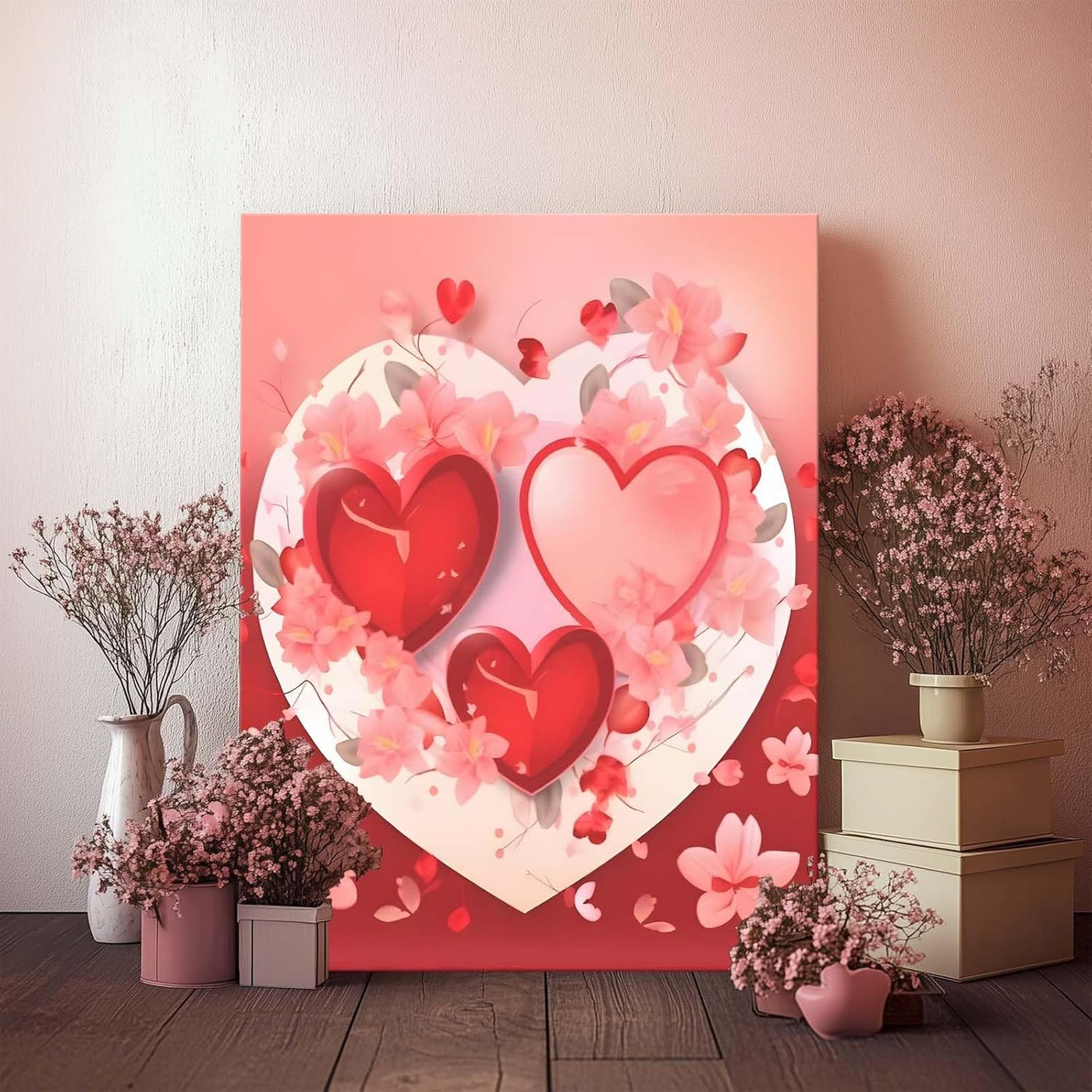Red Romantic Heart and Floral Vintage Pictures