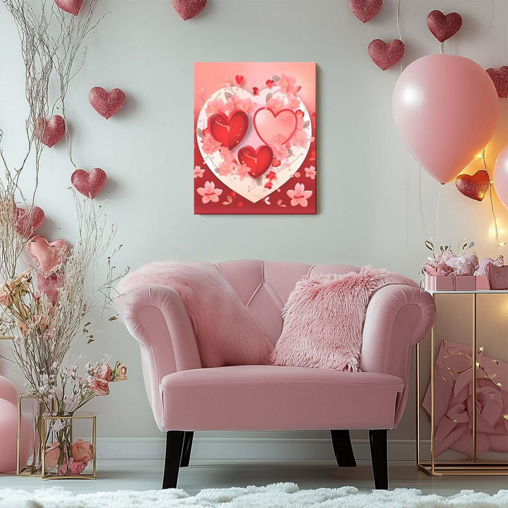Red Romantic Heart and Floral Vintage Pictures