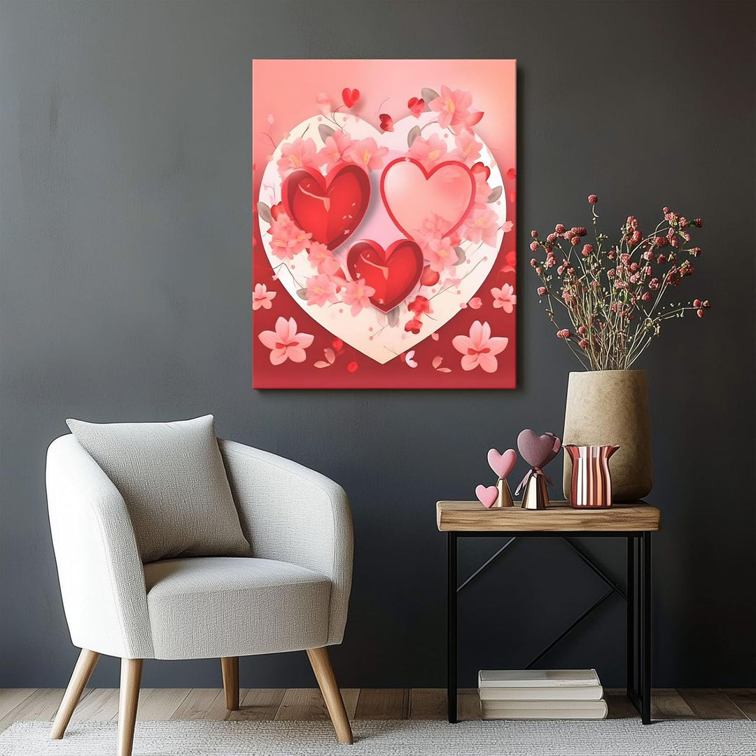Red Romantic Heart and Floral Vintage Pictures