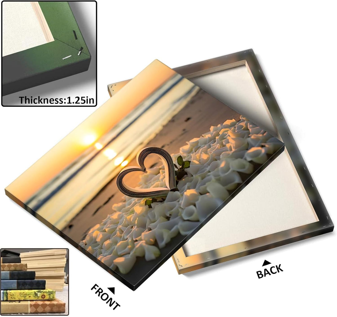 Vintage Valentine Pictures Print Romantic Beach Sunset Heart Design