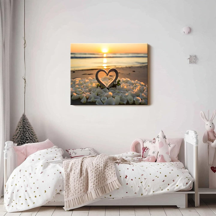 Vintage Valentine Pictures Print Romantic Beach Sunset Heart Design