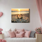 Vintage Valentine Pictures Print Romantic Beach Sunset Heart Design