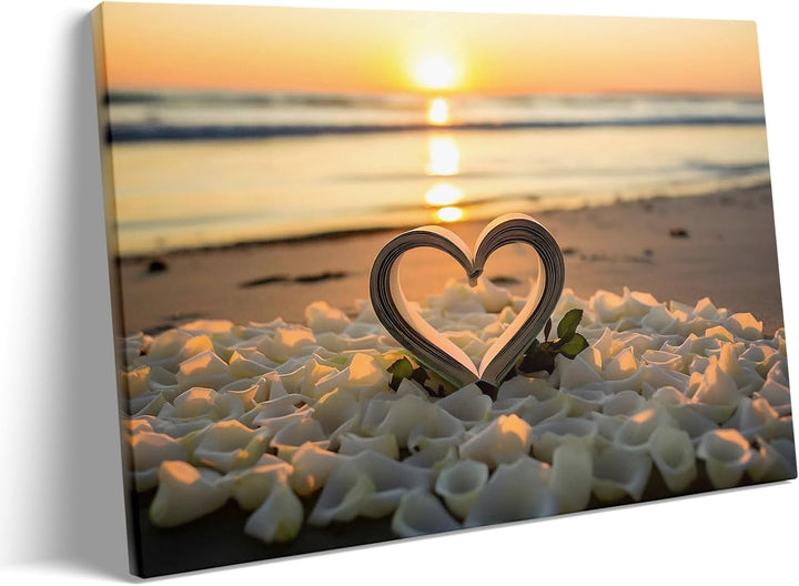 Vintage Valentine Pictures Print Romantic Beach Sunset Heart Design