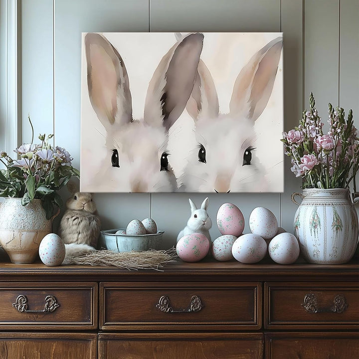 Rustic Easter Bunny Canvas Wall Art, Bunny Farmhouse Home Decor Print Painting Spring Aesthetic Artwork, Modern Easter Charm Holiday Gift Nursery Living Room Decoration