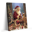 Santa Claus with Woodland Animals Christmas Canvas Wall Art, Whimsical Holiday Decor for Living Room and Nursery