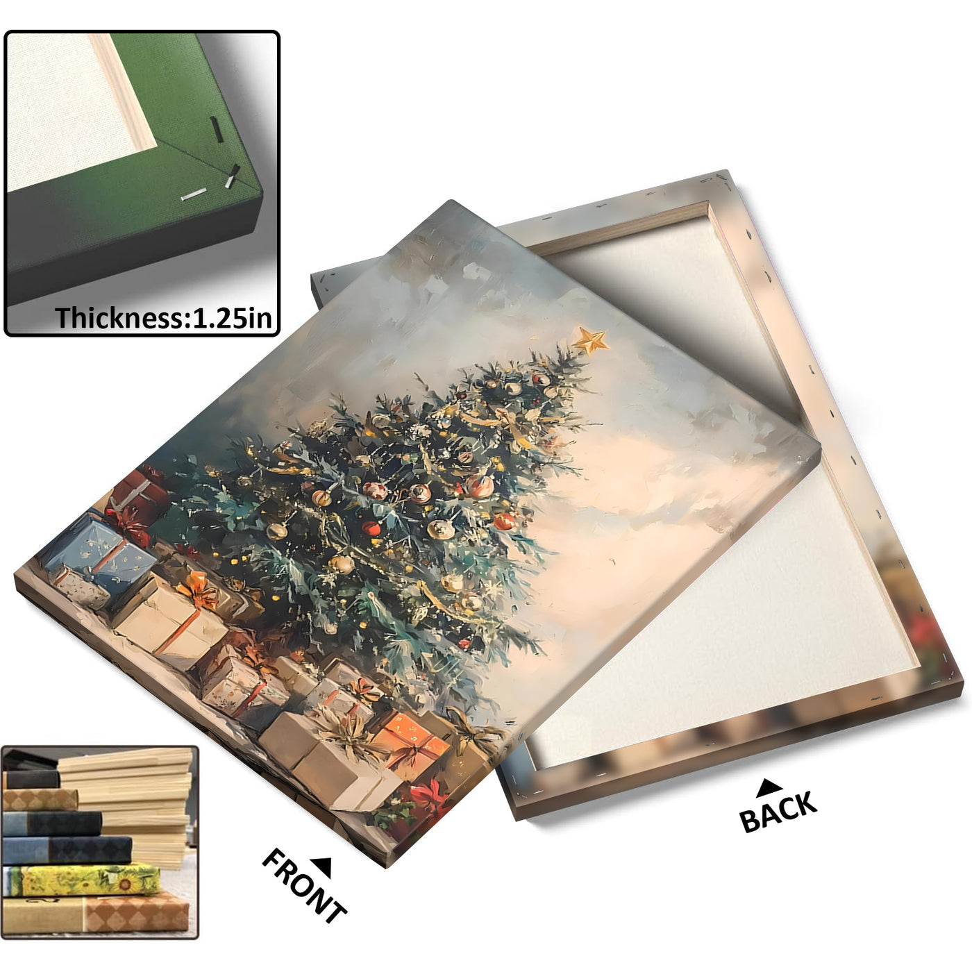 Decorated Christmas Tree Canvas Wall Art with Gifts, Festive Holiday Artwork for Living Room, Bedroom and Entryway