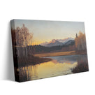 Mountain Lake at Autumn Sunset Serene Rustic Landscape Painting Wall Art