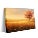 Golden Sunlit Autumn Meadow Landscape Tree Wall Art