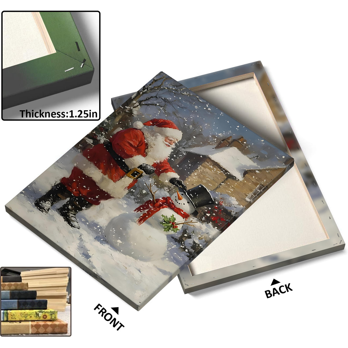 Santa Claus and Snowman Christmas Canvas Wall Art, Festive Winter Holiday Decor for Living Room and Entryway