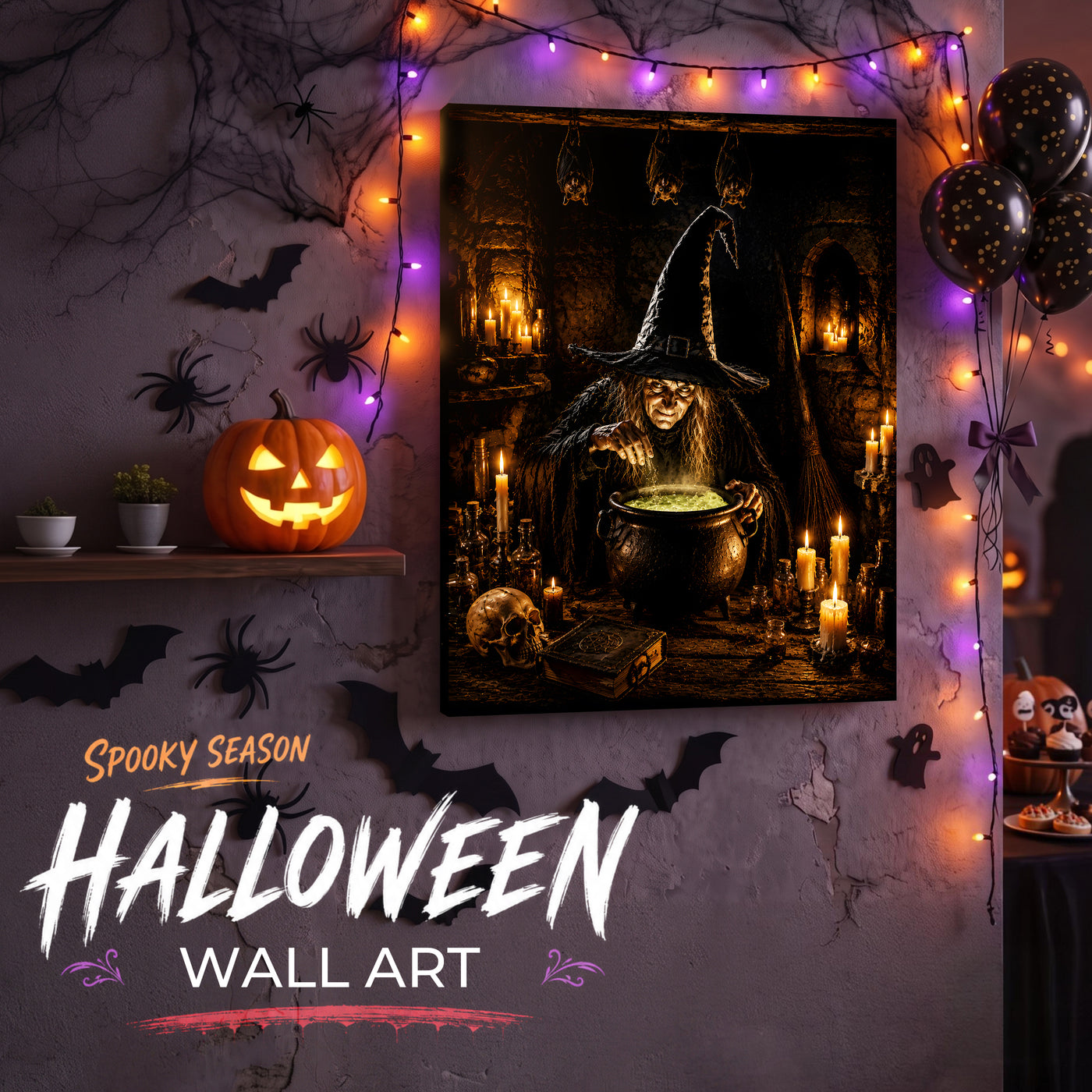 Witch’s Potion Halloween Canvas Wall Art, Gothic Witchcraft Decor