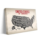 United States State Map Vintage Black and White U.S. Map Illustration Wall Art