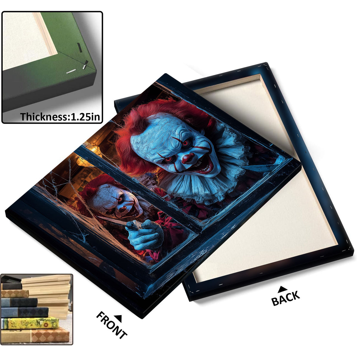 Creepy Clowns at the Window Halloween Canvas Wall Art – Dark Horror Party Decor