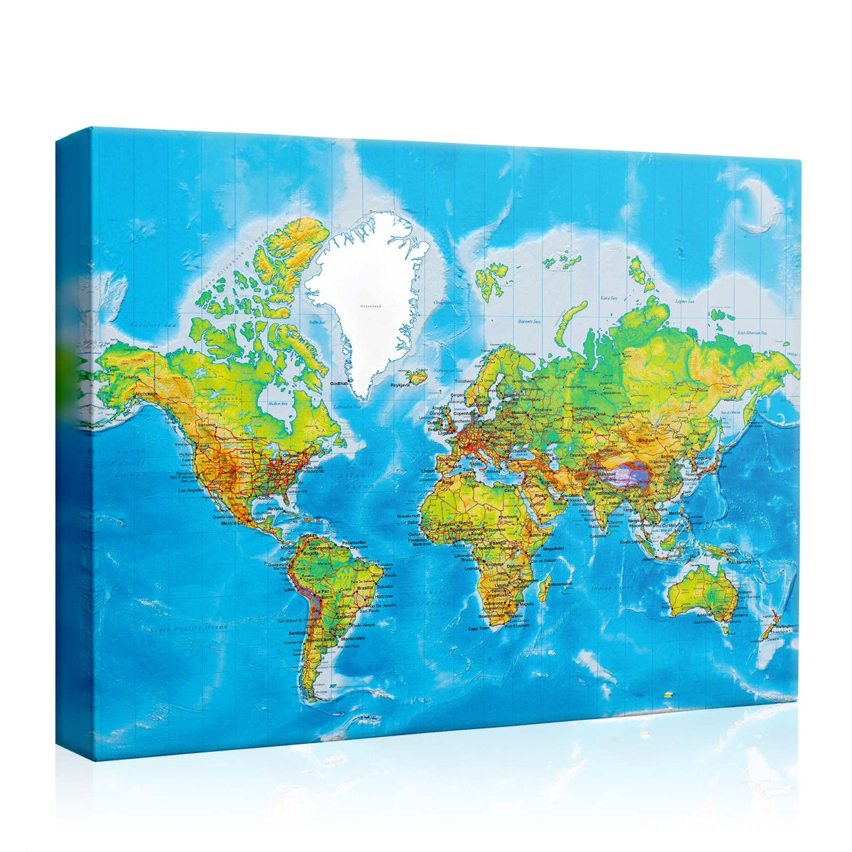 Classic Blue World Map Canvas Wall Art
