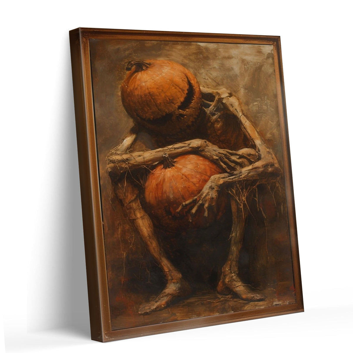 Dark Gothic Halloween Skeleton Pumpkin Painting Wall Art