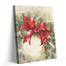 Christmas Poinsettia Canvas Wall Art, Red Holiday Floral Decor with Holly and Berries