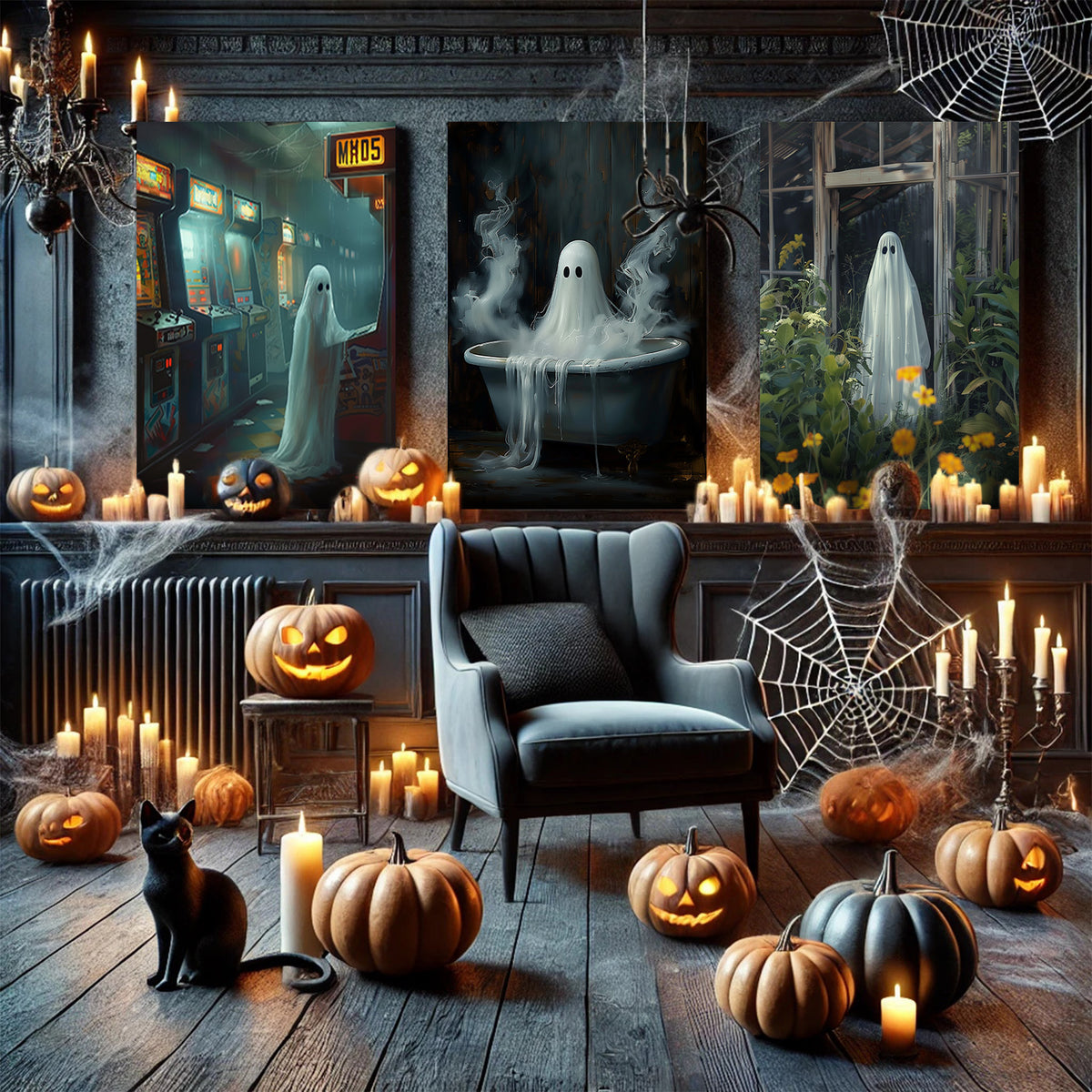 Haunted Arcade Ghost Halloween Canvas Wall Art