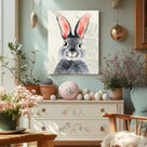 Rustic Easter Bunny Canvas Wall Art, Plants Background Farmhouse Decor Retro Print Painting Spring Aesthetic Artwork, Holiday Gift Bedroom Living Room Decoration