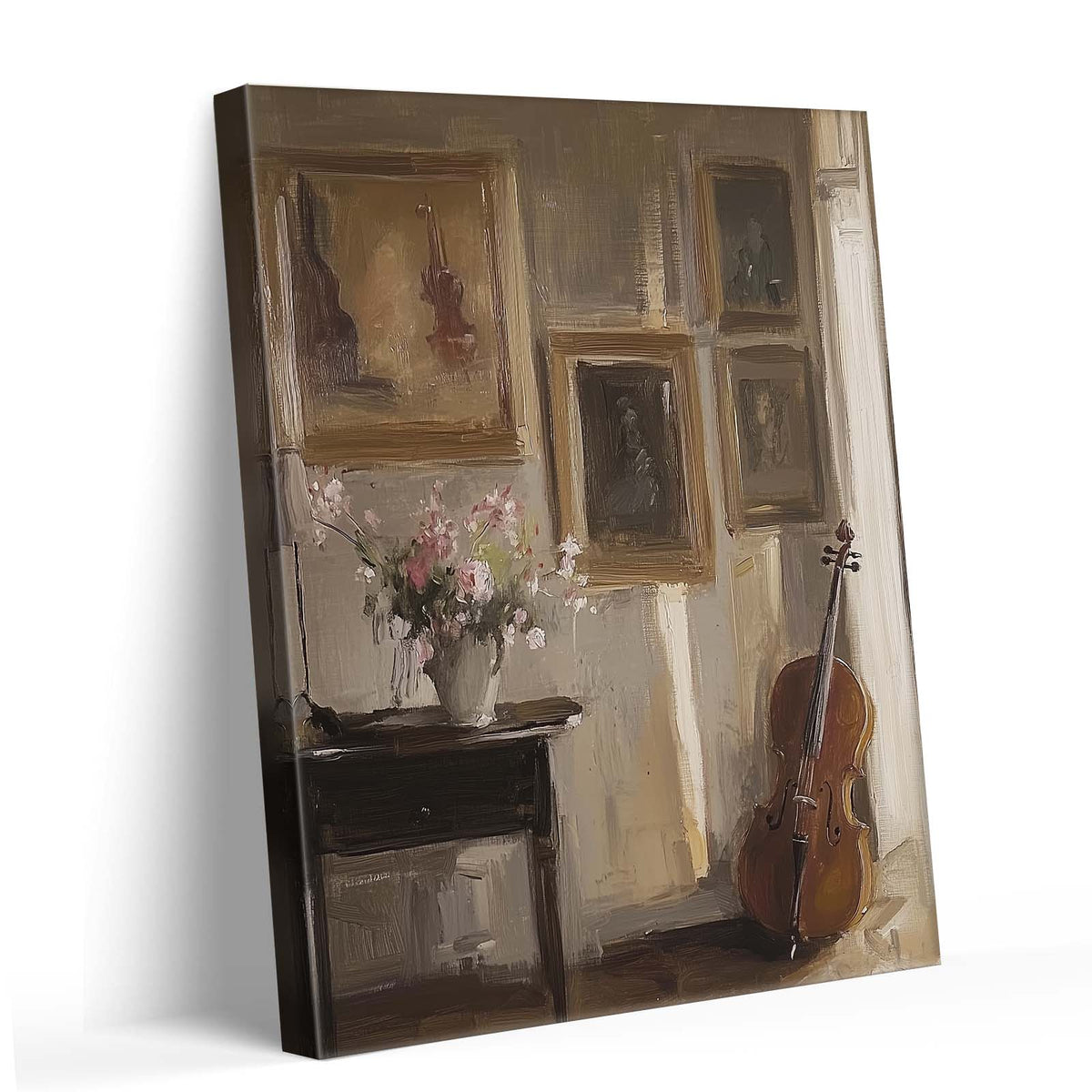 Vintage Violin and Gallery Moody Classical Interior Still Life Painting Wall Art