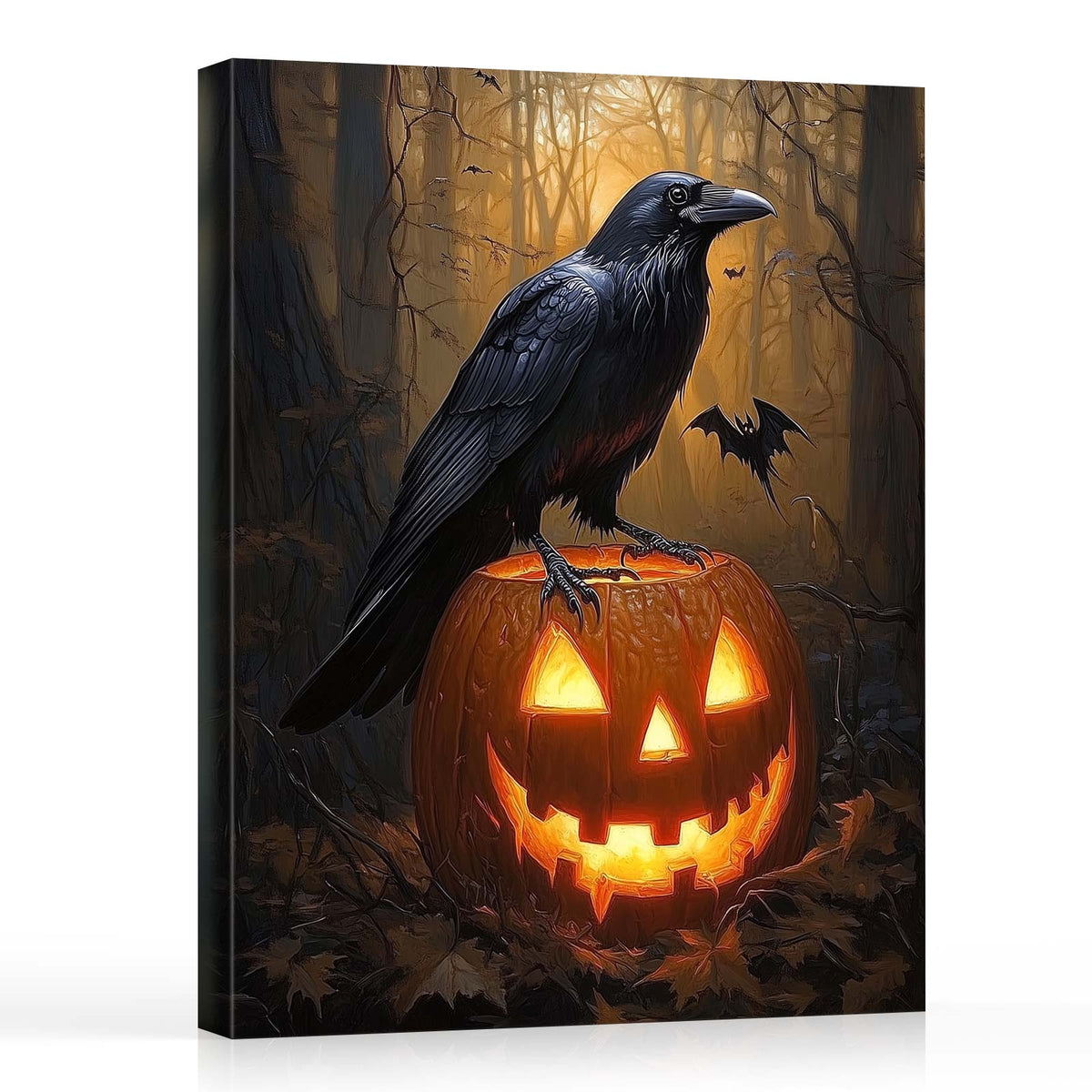Dark Gothic Painting Raven and Pumpkin Halloween Wall Art