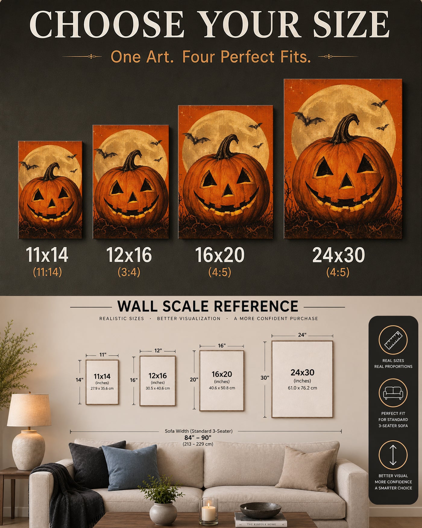 Vintage Jack-o’-Lantern Halloween Canvas Wall Art