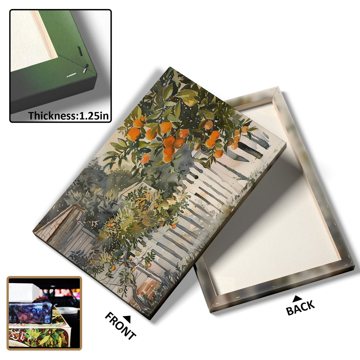 Citrus Garden Fence Watercolor Canvas Wall Art