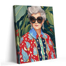 Retro Floral Grandma Portrait Painting Colorful Fashion Portrait Wall Art