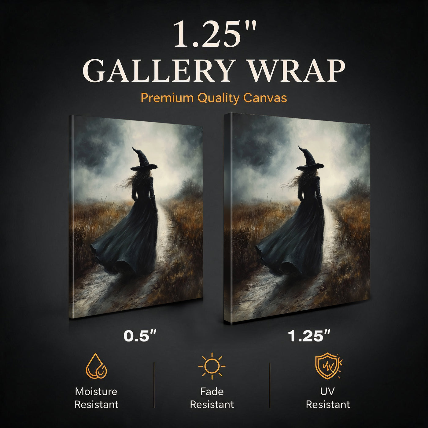 Witch Walking Through the Meadow Halloween Canvas Wall Art