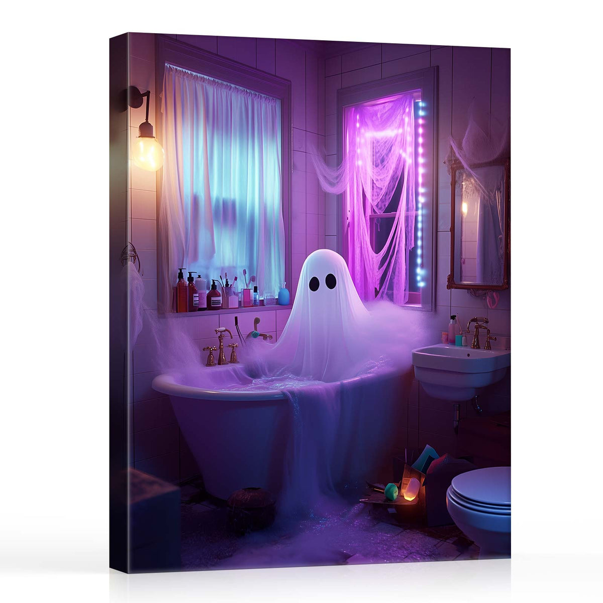 Cute Ghost in the Haunted Bathroom Wall Art
