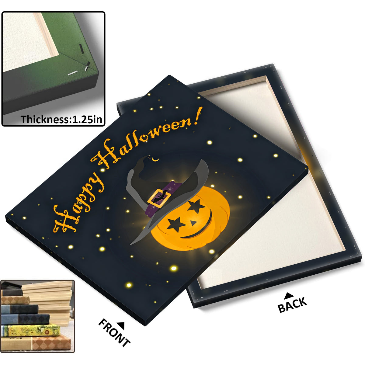 Happy Halloween Pumpkin Witch Canvas Wall Art