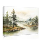 Soft Watercolor Woodland Landscape Misty Pine Forest Lake Wall Art
