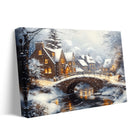 Snowy Christmas Village Canvas Wall Art, Cozy Winter Town Holiday Decor