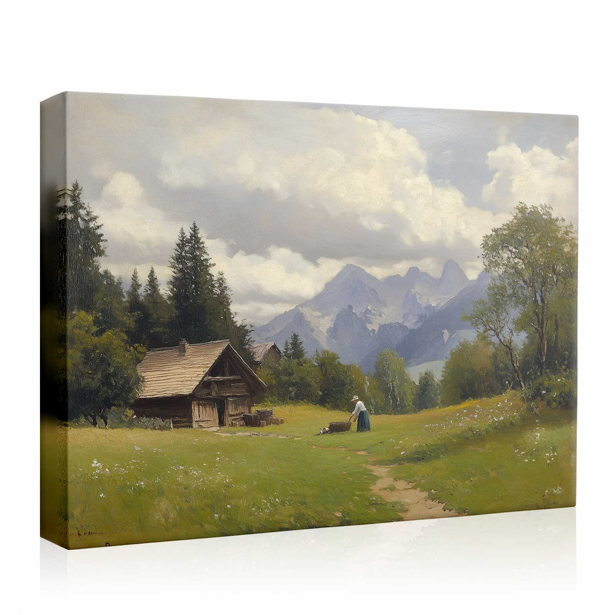 Impressionist Mountain Landscape Painting Alpine Mountain Cabin Wall Art