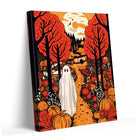 Ghost in the Autumn Forest Bold Retro Halloween Illustration Wall Art