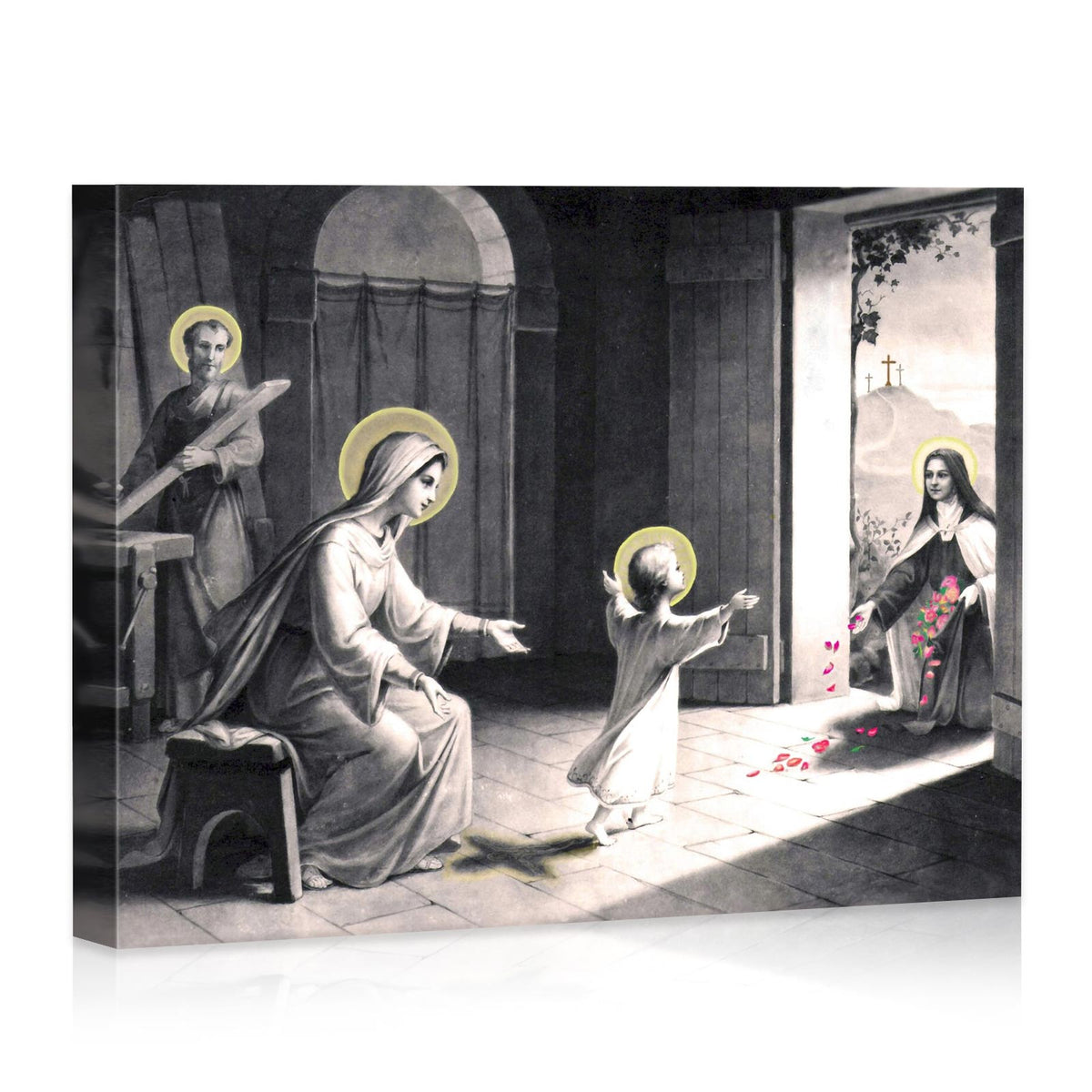 Black and White Religious Illustration Vintage Christian Mother and Child Wall Art