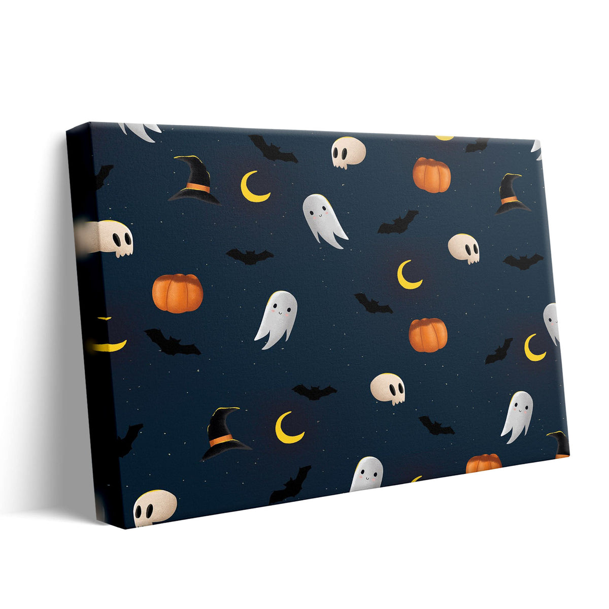 Cute Ghost, Bat and Pumpkin Pattern Illustration Halloween Ghost Wall Art
