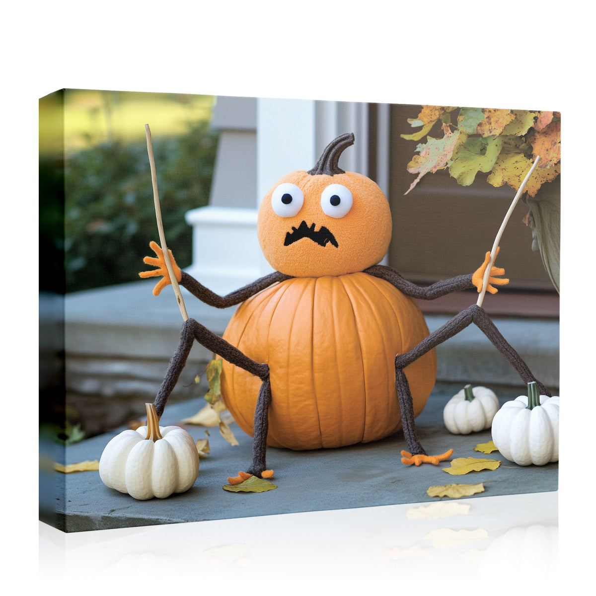 Funny Pumpkin Spider Canvas Wall Art – Cute Halloween Porch and Home Decor