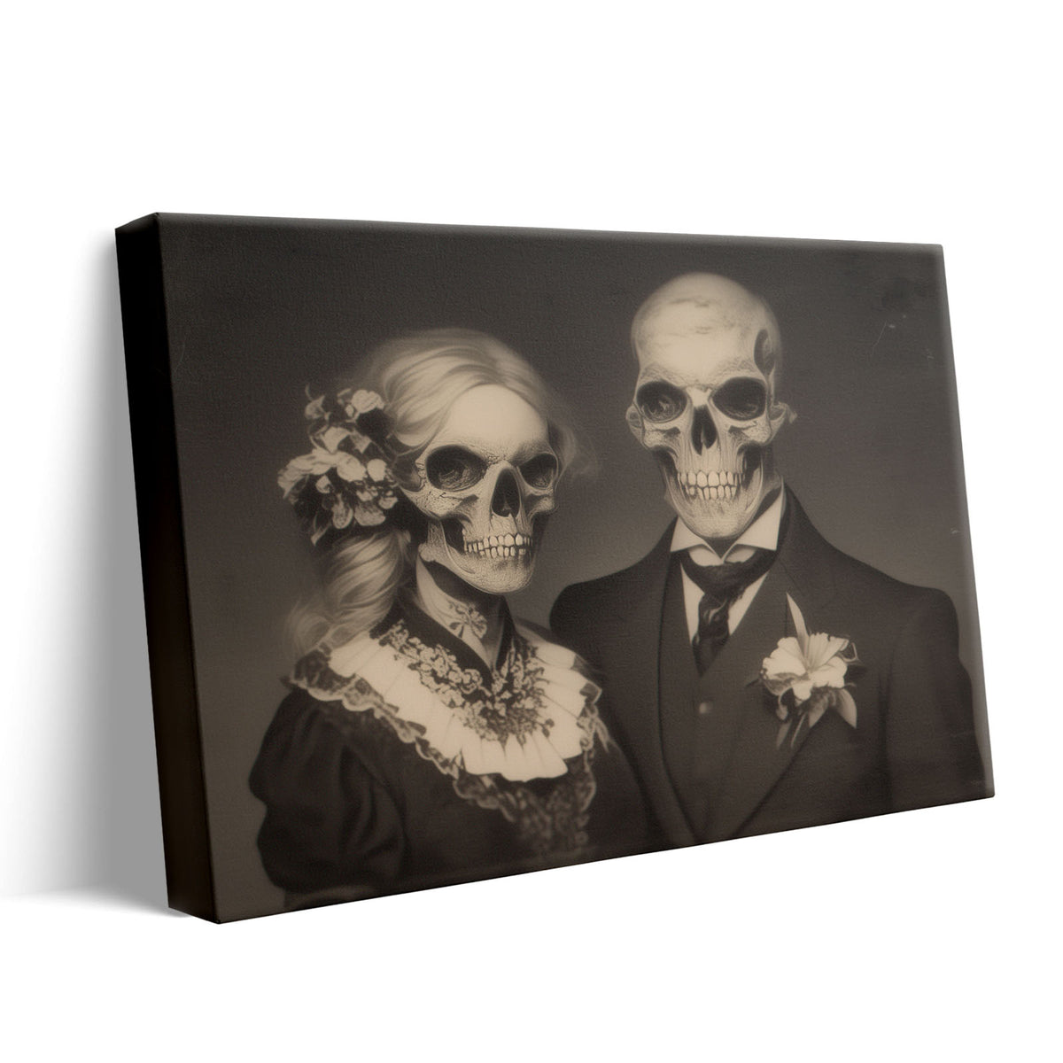 Victorian Skeleton Wedding Couple Vintage Gothic Halloween Portrait Painting Wall Art