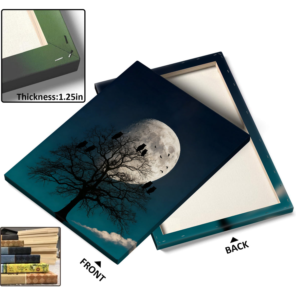 Moonlit Owl Tree Halloween Canvas Wall Art