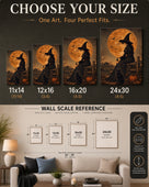 Witch Under the Harvest Moon Halloween Canvas Wall Art