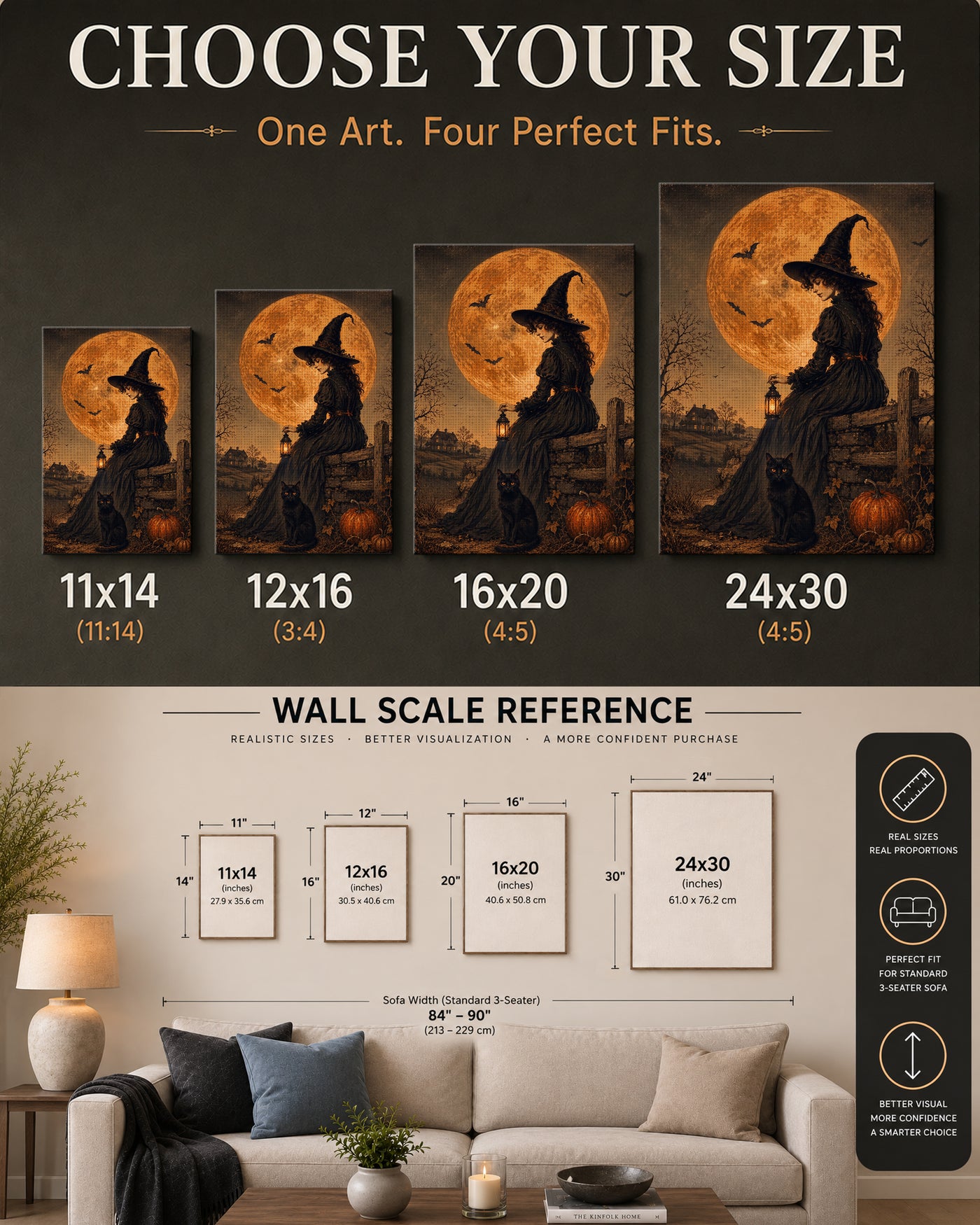 Witch Under the Harvest Moon Halloween Canvas Wall Art