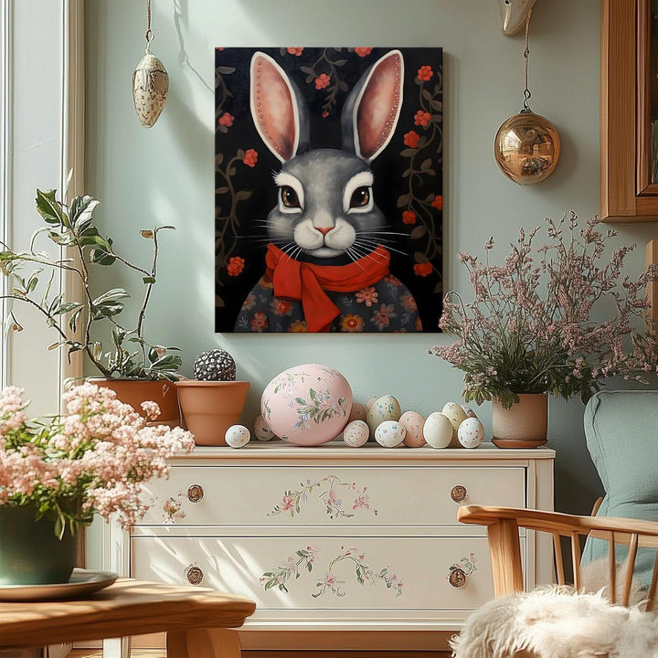 Easter Modern Easter Bunny Canvas Wall Art, Stylish Bunny Home Decor Print Painting Spring Aesthetic Artwork, Rustic Easter Charm Holiday Gift Nursery Living Room Decoration