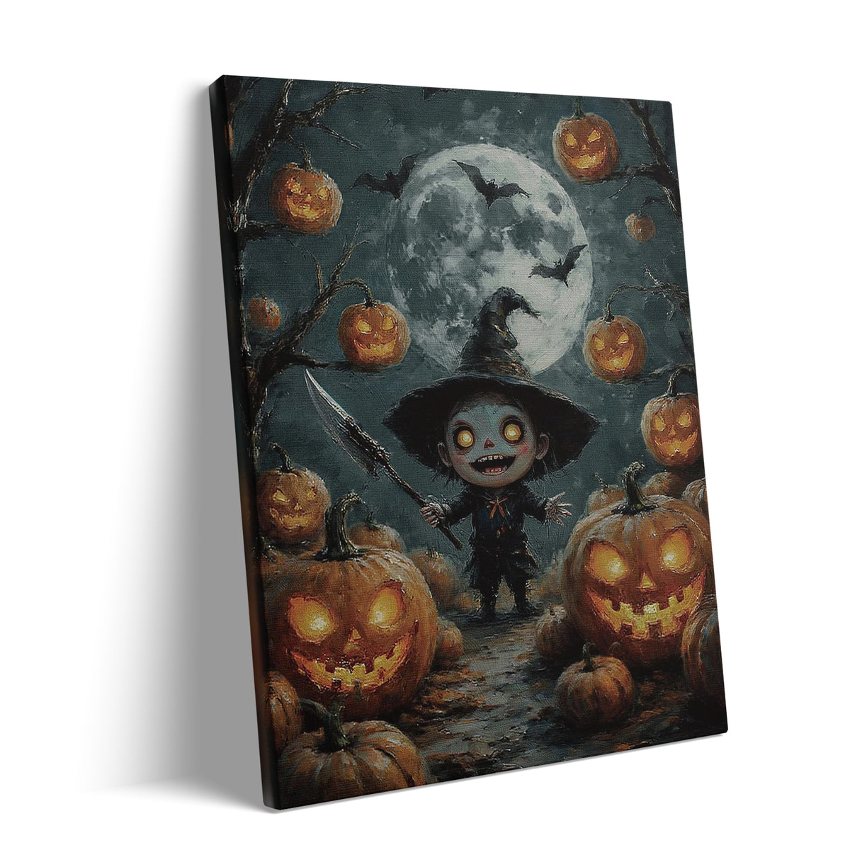 Little Pumpkin Witch Halloween Canvas Wall Art
