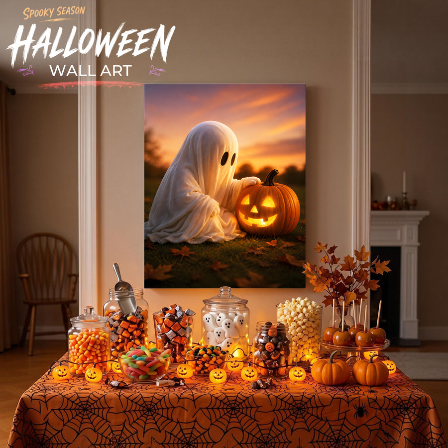 Little Ghosts & Candlelight Halloween Canvas Wall Art for Kids