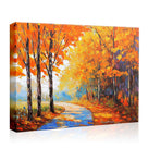 Vibrant Autumn Forest Textured Orange Woodland Path Painting Wall Art