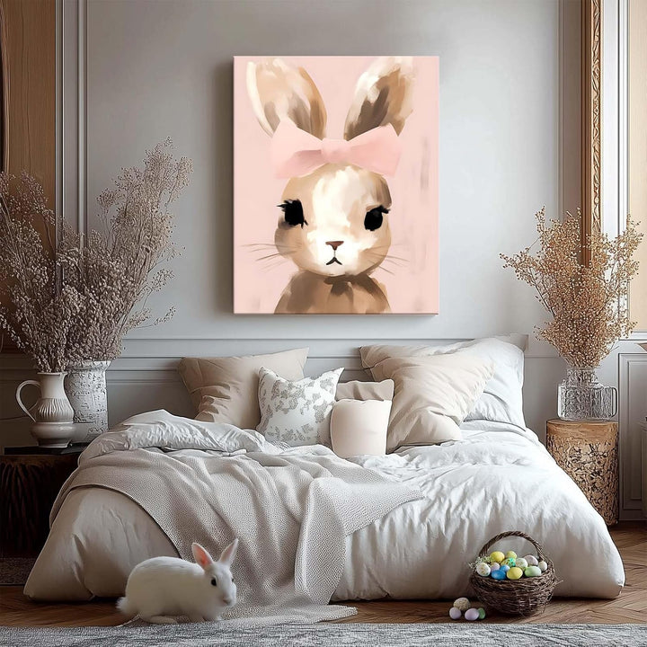 Easter Bunny Canvas Wall Art, Stylish Bunny Pop Home Decor Print Painting Spring Pink Aesthetic Artwork, Rustic Easter Charm Holiday Gift Nursery Living Room Decoration