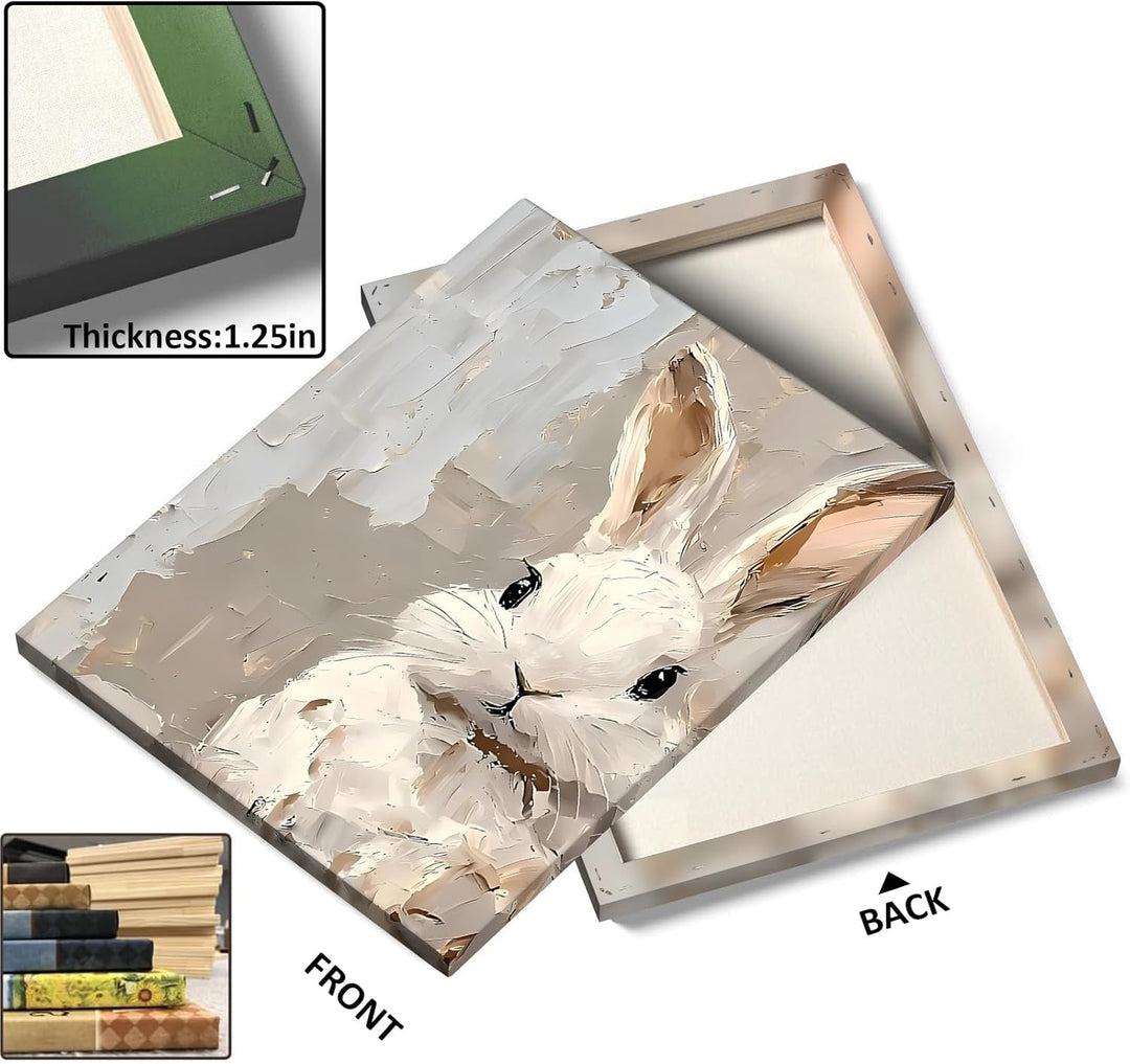 Framed Easter Canvas Wall Art, Vibrant Bunny Canvas Print Poster, Fresh Easter Bunny Painting Stylish Artwork Decoration Pictures Wall Decor for Kitchen Dorm Bedroom Living Room